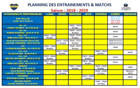 Planning des entrainements