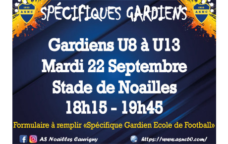 Reprise des séances spécifiques gardien (U8 à U13)